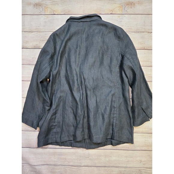 Eileen Fisher Linen Womens Black 3/4 Sleeve Pockets Open Front Blazer Size Small - Picture 8 of 10